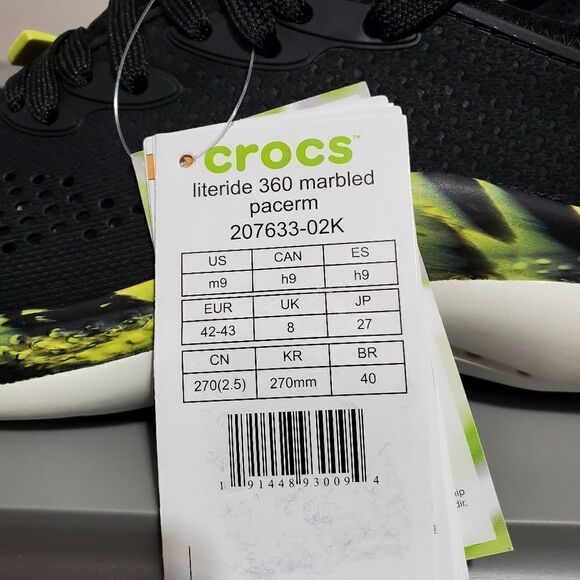 Crocs Men's Sz 9 LiteRide 360 Marbled Pacer Shoes 207633-02K Black/Yellow NWT - Picture 15 of 15